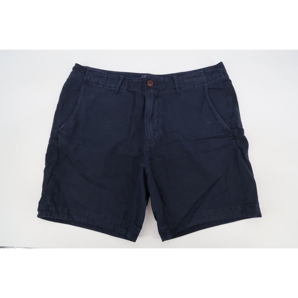 Abercrombie & Fitch Chino Shorts Mens 36 Navy Blue Linen Blend Flat Front 7"
